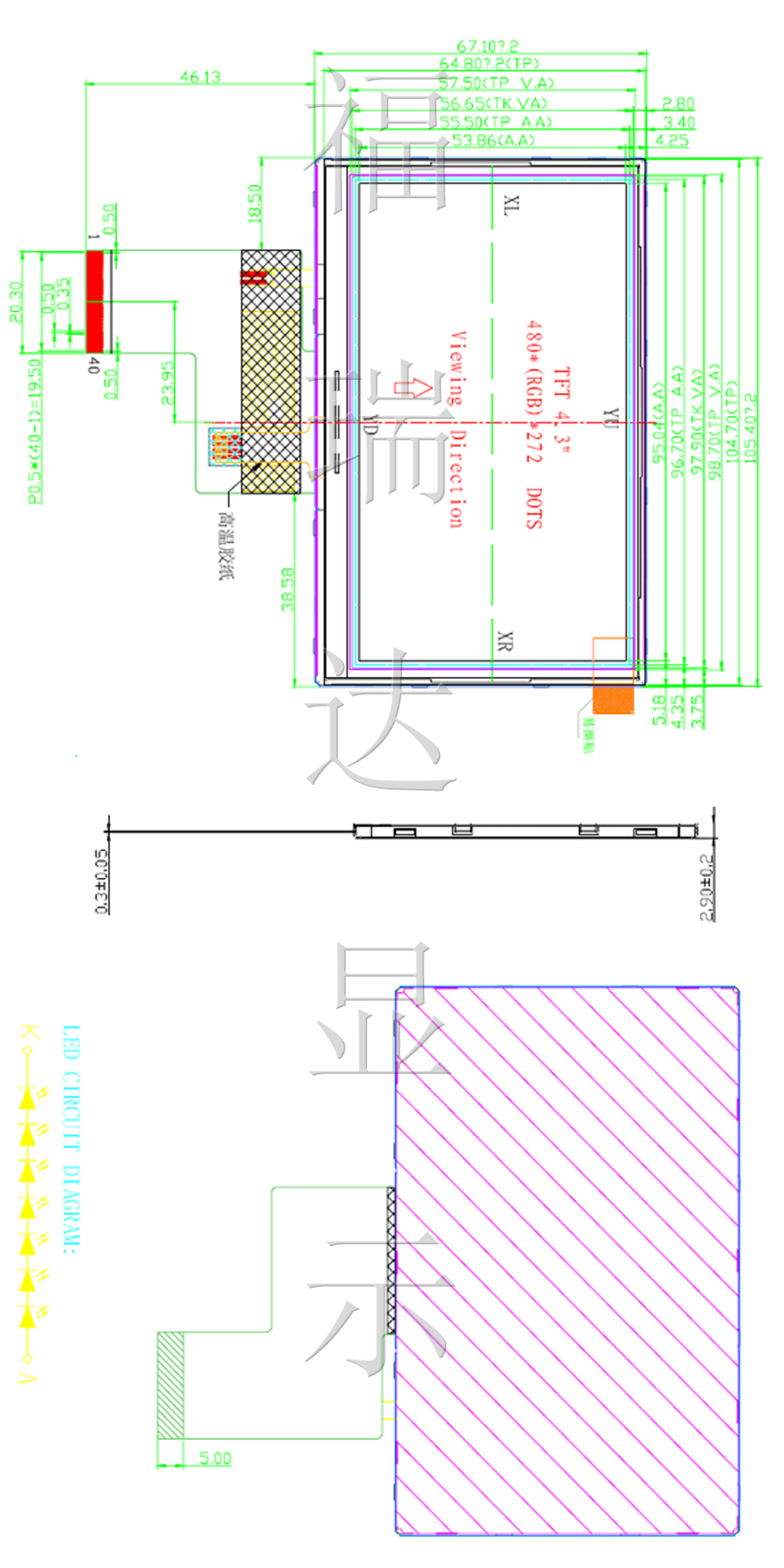 FRD-TFT-43040P Outline dimension drawing