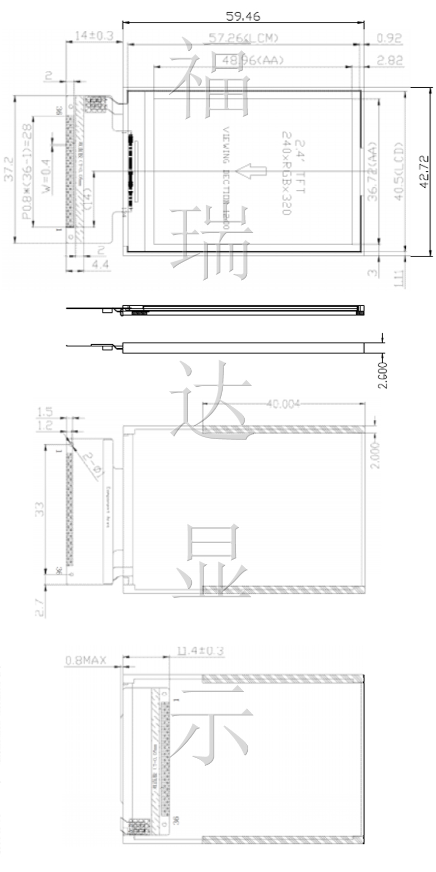 FRD-TFT-240A Outline dimension drawing